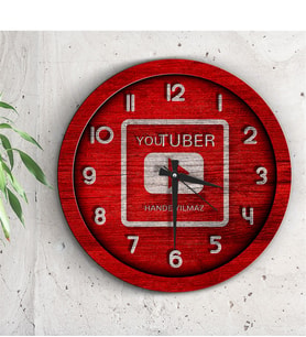BK Gift Kişiye Özel Youtuber Ahşap Duvar Saati - 1