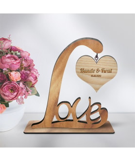 BK Gift Kişiye Özel Dekoratif Love Ahşap Masaüstü Biblo - 2