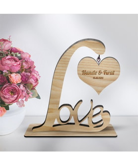 BK Gift Kişiye Özel Dekoratif Love Ahşap Masaüstü Biblo - 1