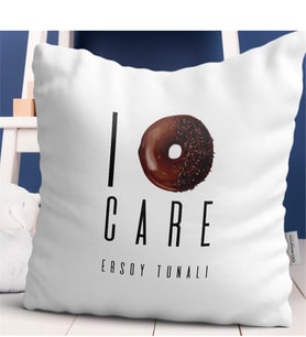 BK Gift Kişiye Özel I Donut Care Tasarımlı Beyaz Yastık - 1