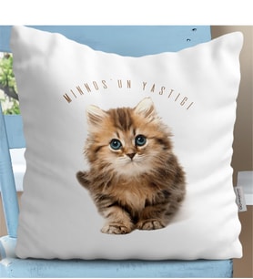 BK Gift Kişiye Özel Kedili Beyaz Yastık - 1