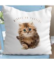 BK Gift Kişiye Özel Kedili Beyaz Yastık - 1