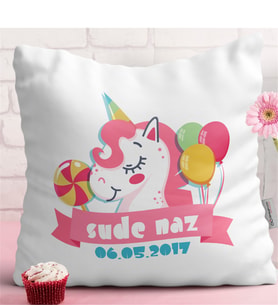 BK Gift Kişiye Özel İsimli Tarihli Kız Bebek & Çocuk Beyaz Yastık - 1