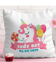 BK Gift Kişiye Özel İsimli Tarihli Kız Bebek & Çocuk Beyaz Yastık - 1