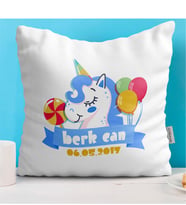 BK Gift Kişiye Özel İsimli Tarihli Erkek Bebek & Çocuk Beyaz Yastık - 1