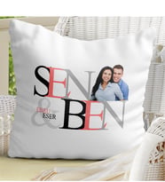 BK Gift Kişiye Özel Sen Ben Tasarımlı İsimli Fotoğraflı Dekoratif Beyaz Yastık - 1