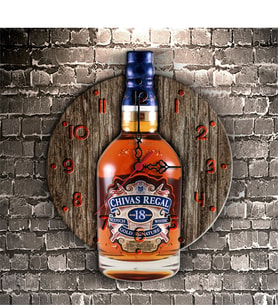 BK Gift Kişiye Özel Chivas Whisky Tasarımlı Dekoratif Ahşap Duvar Saati - 1