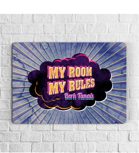 BK Gift Kişiye Özel Retro My Room My Rules Tasarımlı Ahşap Duvar Levhası - 1