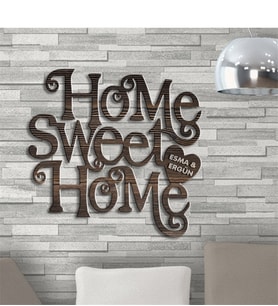 BK Gift Kişiye Özel Home Sweet Home Koyu Renk Dokulu Ahşap Duvar Yazısı - 3
