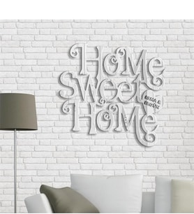 BK Gift Kişiye Özel Home Sweet Home Beyaz Renk Dokulu Ahşap Duvar Yazısı - 3