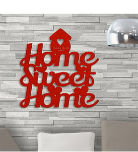 BK Gift Kişiye Özel Home Sweet Home Kırmızı Renk Dokulu Ahşap Duvar Yazısı - 2