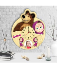 BK Gift Kişiye Özel Masha And The Bear Tasarımlı Dekoratif Ahşap Duvar Saati