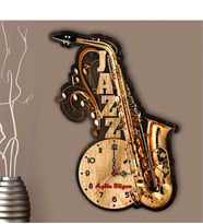 BK Gift Kişiye Özel Jazz Saksafon Tasarımlı Dekoratif Ahşap Duvar Saati