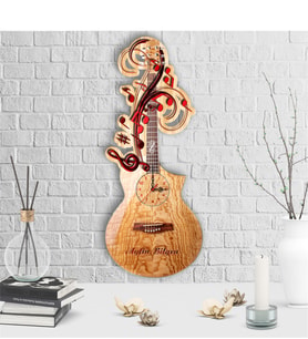 BK Gift Kişiye Özel Dekoratif Gitar Tasarımlı Ahşap Duvar Saati - 3