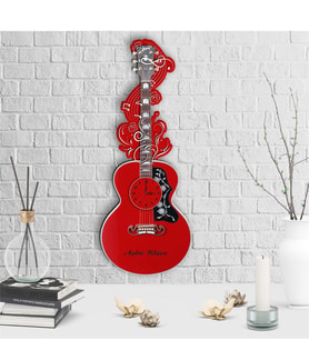 BK Gift Kişiye Özel Dekoratif Gitar Tasarımlı Ahşap Duvar Saati - 2