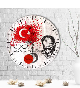 BK Gift Kişiye Özel 23 Nisan Tasarımlı Ahşap Duvar Saati (30 Cm.) - 1