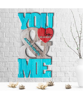 BK Gift Kişiye Özel İsimli You & Me Tasarımlı Ahşap Duvar Saati - 1