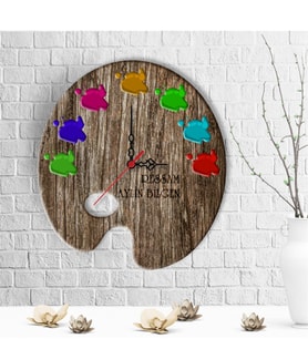 BK Gift Kişiye Özel Ressam Paleti Tasarımlı Ahşap Duvar Saati