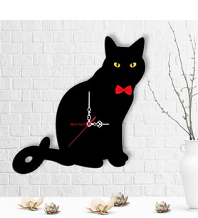 BK Gift Kişiye Özel Kedi Tasarımlı Ahşap Duvar Saati - 3