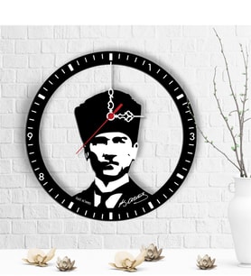 BK Gift Kişiye Özel Atatürk Tasarımlı Ahşap Duvar Saati - 5