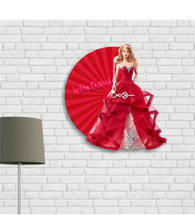 BK Gift Kişiye Özel Barbie Tasarımlı Ahşap Duvar Saati - 1