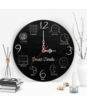 BK Gift Kişiye Özel Sanat Tarihi Tasarımlı Ahşap Duvar Saati (30 Cm.)