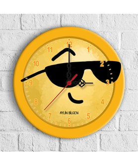BK Gift Kişiye Özel Emoji Tasarımlı Ahşap Duvar Saati (30 Cm.) - 1