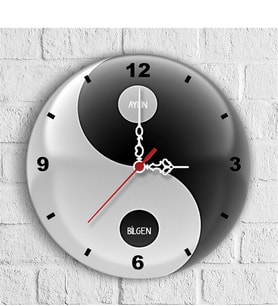 BK Gift Kişiye Özel Yin Yang Tasarımlı Ahşap Duvar Saati (30 Cm.) - 2