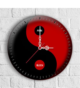 BK Gift Kişiye Özel Yin Yang Tasarımlı Ahşap Duvar Saati (30 Cm.) - 1
