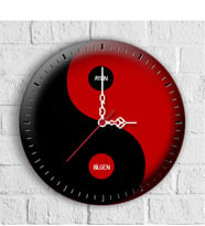 BK Gift Kişiye Özel Yin Yang Tasarımlı Ahşap Duvar Saati (30 Cm.) - 1