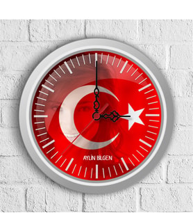 BK Gift Kişiye Özel Türk Bayrağı Tasarımlı Ahşap Duvar Saati (30 Cm.) - 1