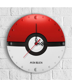 BK Gift Kişiye Özel Pokemon Ball Tasarımlı Ahşap Duvar Saati (30 Cm.) - 1