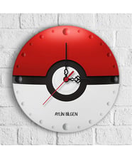 BK Gift Kişiye Özel Pokemon Ball Tasarımlı Ahşap Duvar Saati (30 Cm.) - 1