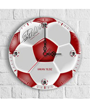 BK Gift Kişiye Özel Cristiano Ronaldo İmzalı Futbol Topu Tasarımlı Ahşap Duvar Saati (30 Cm.) - 1