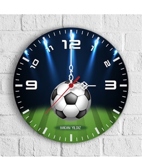 BK Gift Kişiye Özel Futbol Sahası Tasarımlı Ahşap Duvar Saati (30 Cm.)