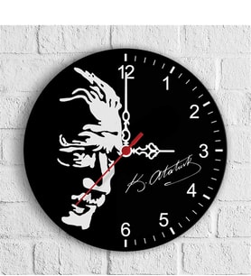 BK Gift Kişiye Özel Atatürk Tasarımlı Ahşap Duvar Saati (30 Cm.) - 2