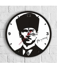 BK Gift Kişiye Özel Atatürk Tasarımlı Ahşap Duvar Saati (30 Cm.) - 1