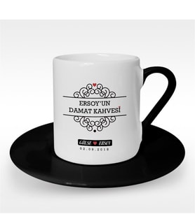BK Gift Kişiye Özel Damat Kahvesi Tasarımlı Siyah Türk Kahvesi Fincanı - 6