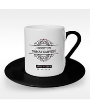 BK Gift Kişiye Özel Damat Kahvesi Tasarımlı Siyah Türk Kahvesi Fincanı - 6