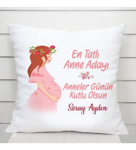 Anne Adayı İsimli Kare Yastık (Beyaz)