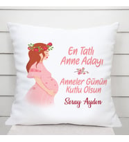 Anne Adayı İsimli Kare Yastık (Beyaz)