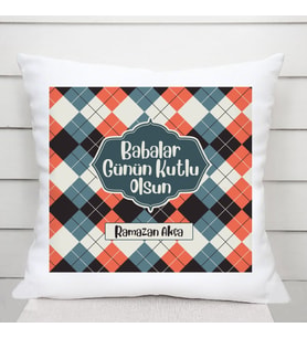 Babalar Günü Kareli İsimli Kare Yastık (Çok Renkli)