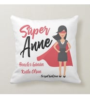 Süper Anne İsimli Kare Yastık (Beyaz)
