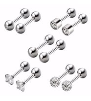 Chavin Gri Çelik 5 Takım Taşlı Bayan Erkek Küpe Piercing eb61by