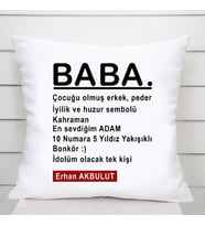 Baba İsimli Kare Yastık (Beyaz)