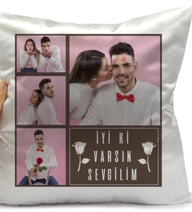 14 Şubat Kişiye Özel Fotoğraflı İsimli Kolaj Yastık