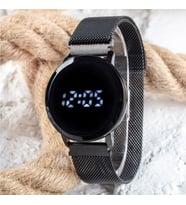 Black Watch Hasır Mıknatıslı Kordon Siyah Unisex Dokunmatik Kol Saati ST-303503