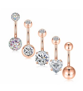 Chavin 5 adet Taşlı Taşsız Cerrahi Çelik Göbek Piercing ec92rs