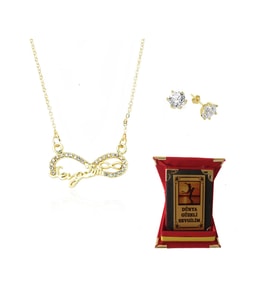 Altın Kaplama Sevgilim Yazılı Kolye Küpe  - Plaket Hediye Ps0677