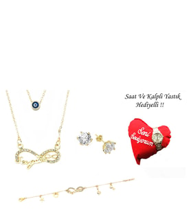 Sevgilim Yazılı Kolye Ve Bileklik - Saat Yastık Hediye Ps0131